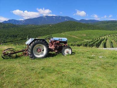 Green grass red tractor during the day
